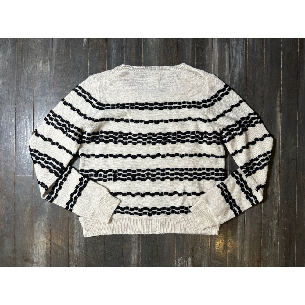 J.Crew Womens Striped Textured Knit Crewneck Sweater Ivory Black Long Sleeve - Picture 2 of 2